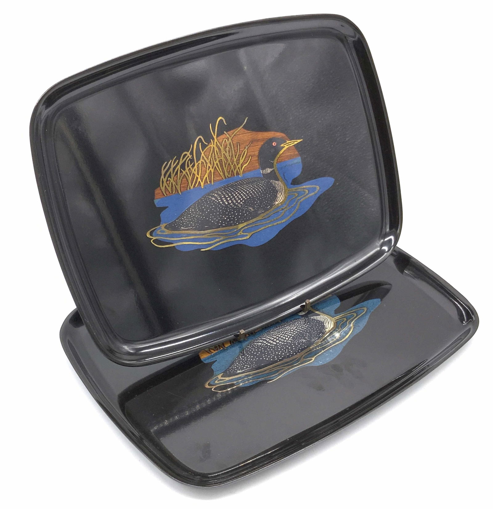 Pair COUROC Handcrafted Duck Motif Lacquer Trays (1 of 12)
