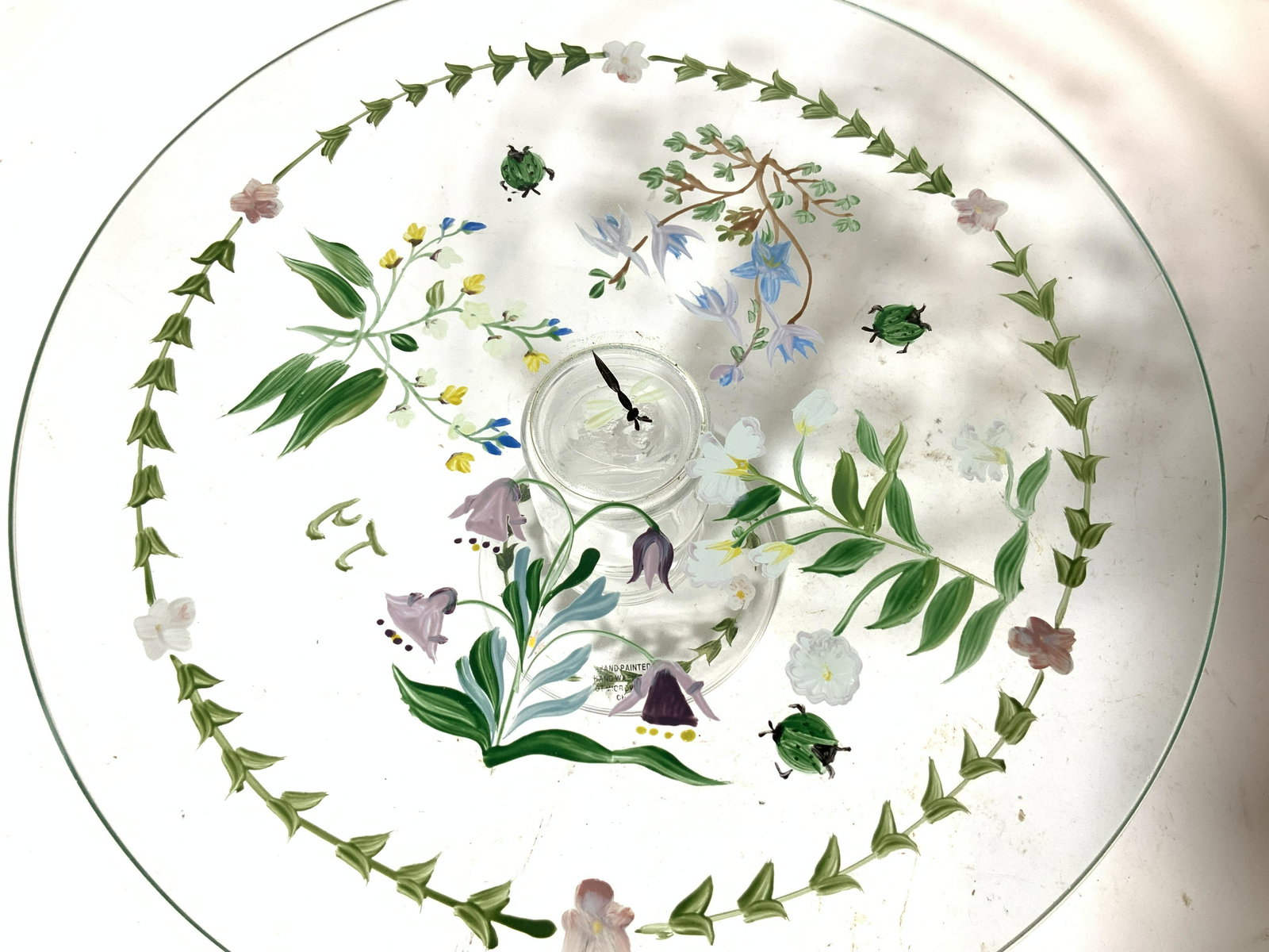 Hand Painted Glass Cake Stand, Org Box (1 of 6)