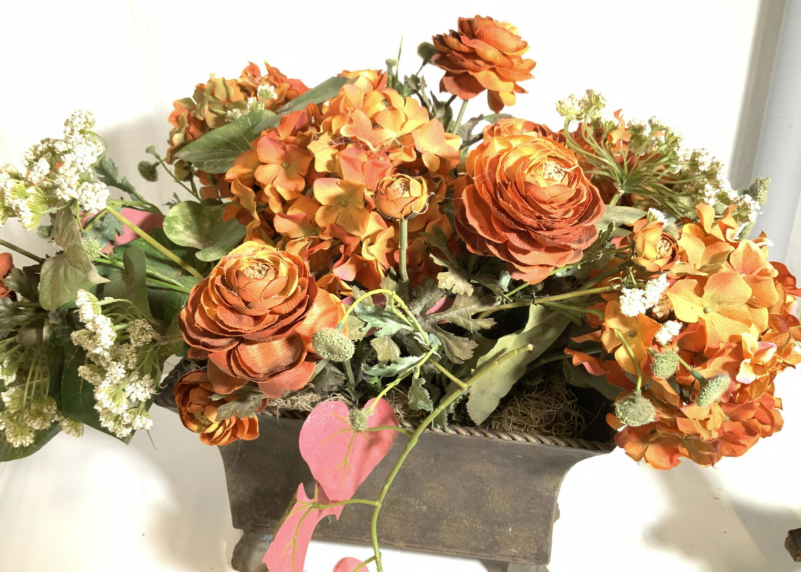 Faux Flower Arrangement in Toleware Planter (1 of 9)