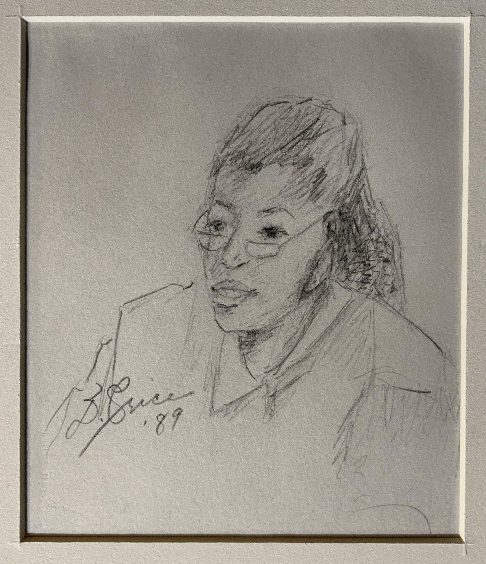 Signed Pencil Drawing, Female Portrait, 1989 (1 of 4)