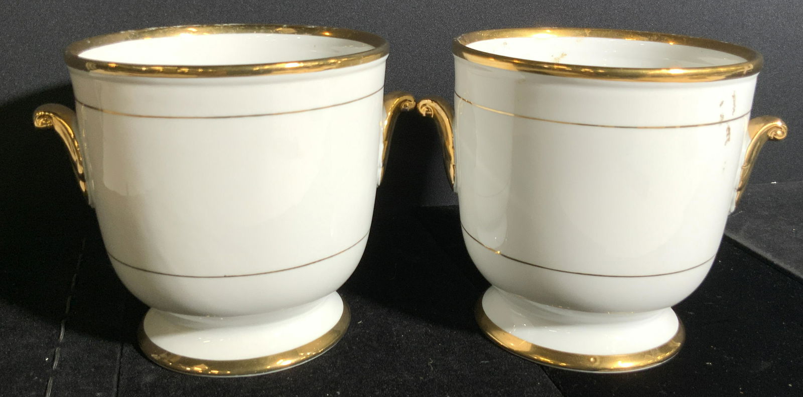 Pair Gilt Accented Porcelain Cachepots (1 of 7)