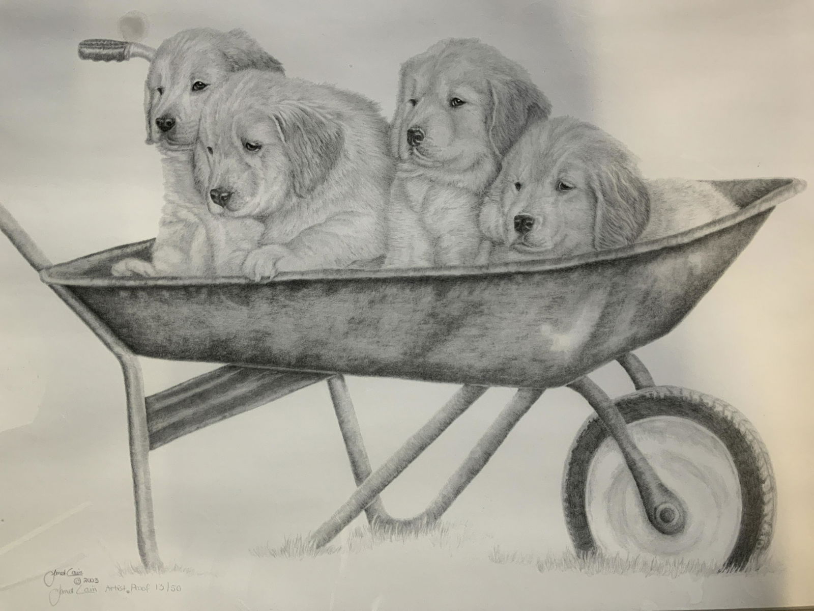JAMES CAIN Signed Lithograph of Golden Retrievers (1 of 7)