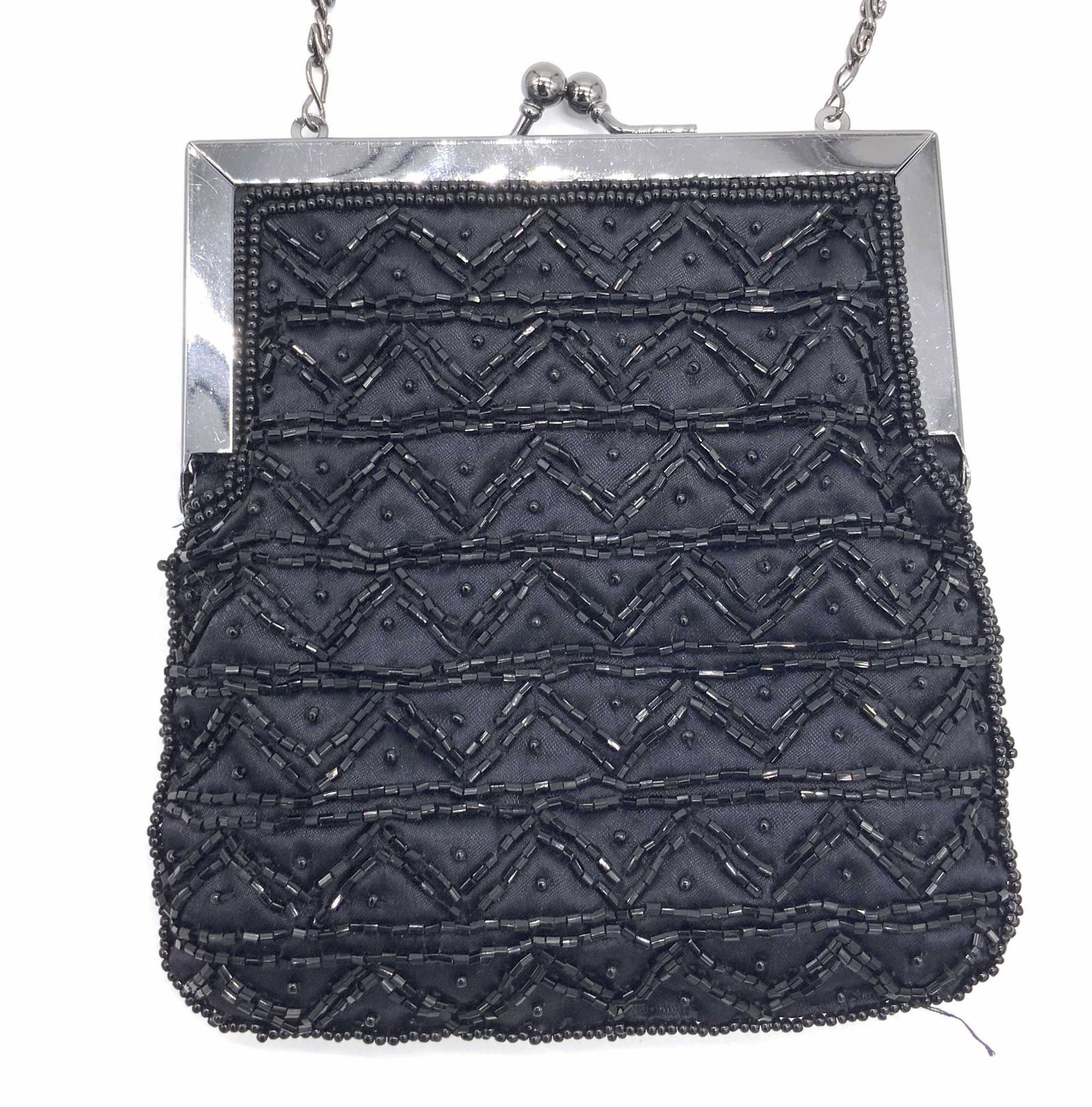 Vintage Style Black Seed Beaded Shoulder Purse (1 of 8)