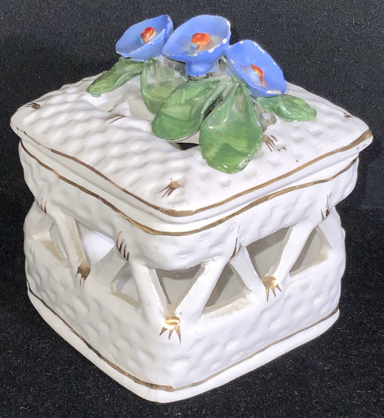 Signed Italian Pierced Porcelain Lidded Vessel (1 of 10)