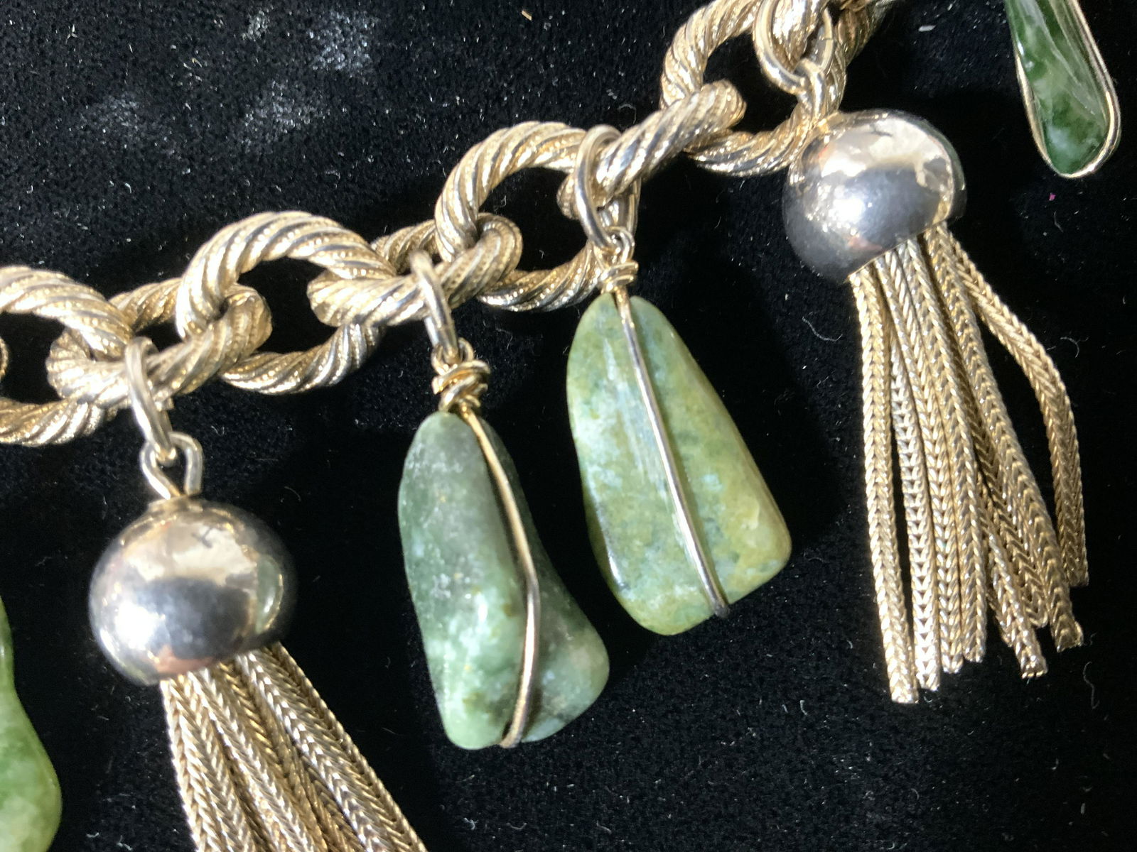 12K GF Clasp Natural Stone Charm Bracelet, Jewelry (1 of 5)