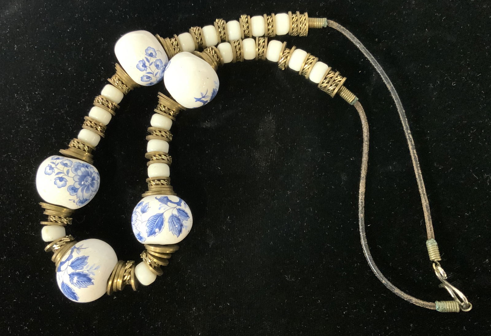 Painted B/W Ceramic Bead And Metal Necklace (1 of 5)
