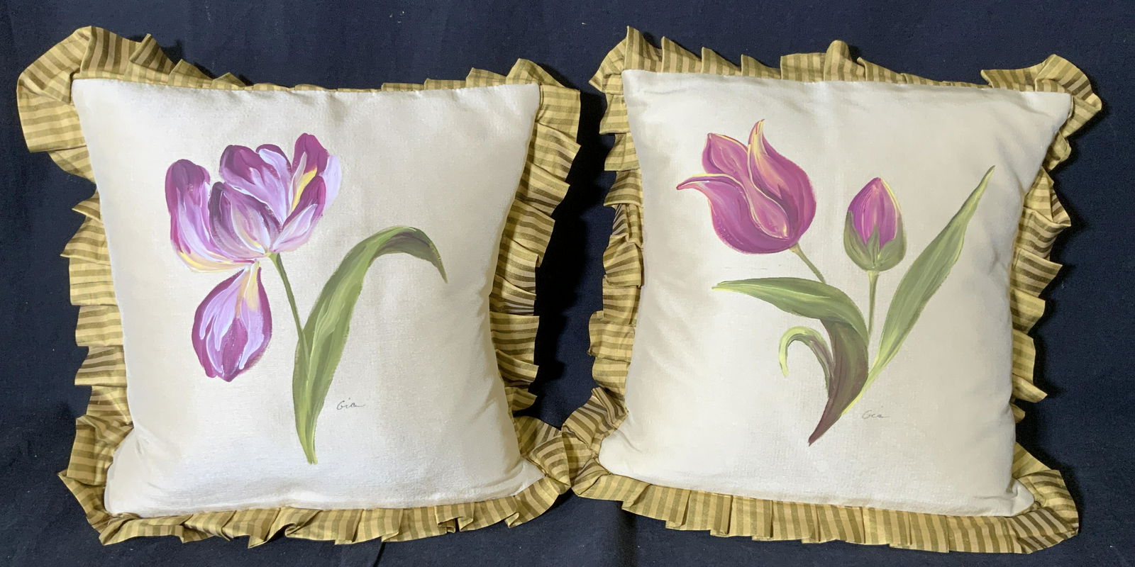 Pair Hand Painted Throw Pillows (1 of 6)