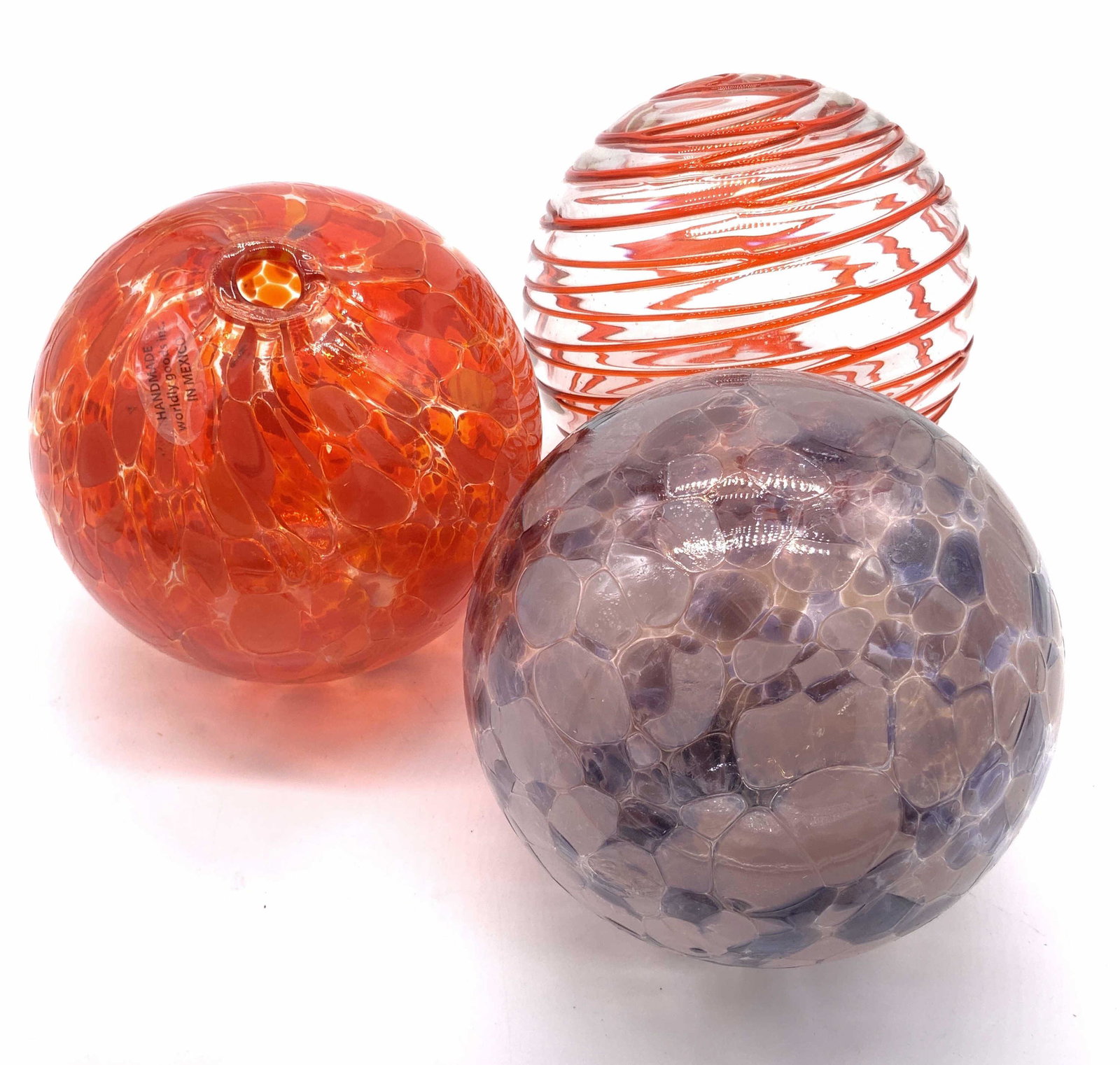 Lot 3 Hand Blown Art Glass Orb Ornaments, Mexico (1 of 8)