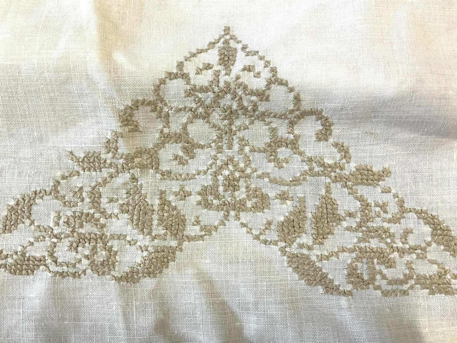 Hand Cross Stitch Oblong Linen Tablecloth (1 of 6)
