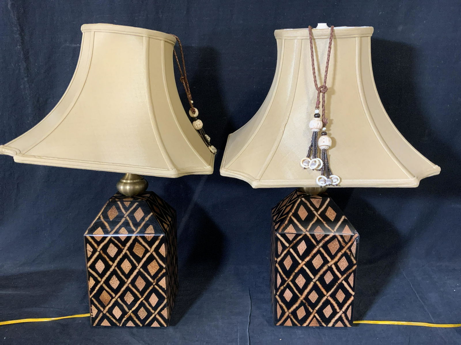 Pair Black Wooden Table Lamps (1 of 6)