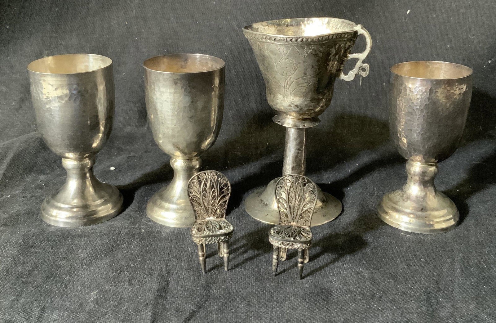 Lot 6 Metal Miniature Goblets & Dollhouse Chairs (1 of 5)