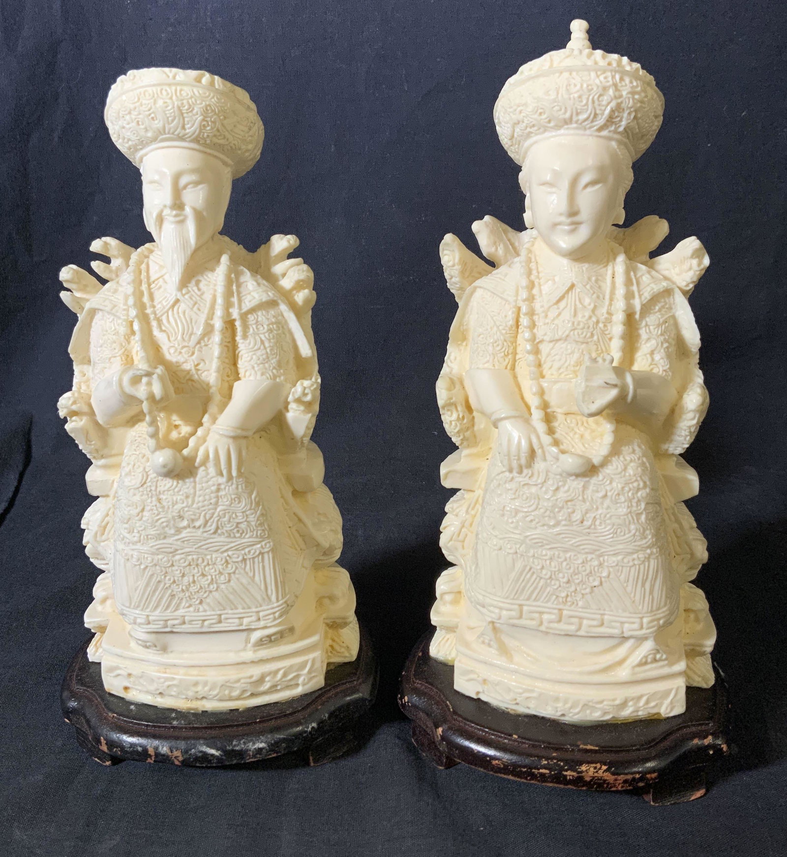 Pair Vintage Carved Asian Figures, Taiwan (1 of 6)