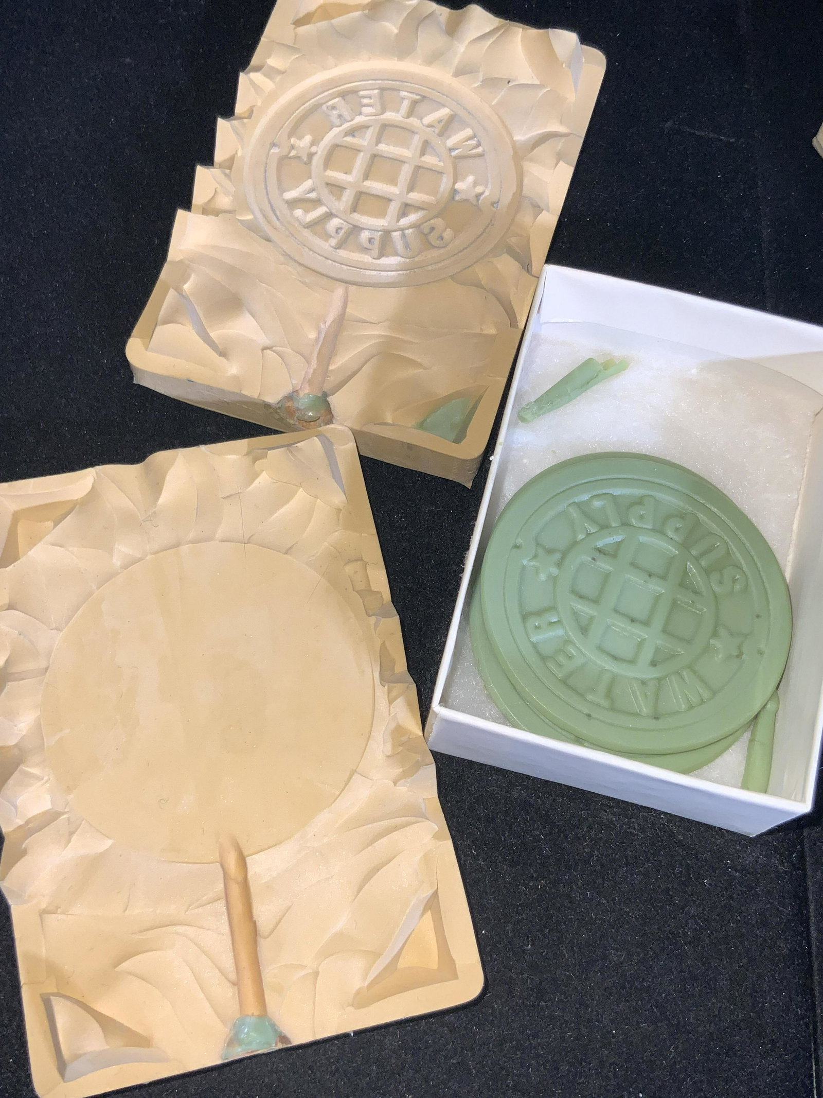 Lot 15 Vintage Handmade Rubber Molds: Fourteen rubber molds that appear to be handmade. Molds are various sizes and feature various designs. Obverse of the molds have writing and dates. One piece in lot appears to have been made via one o