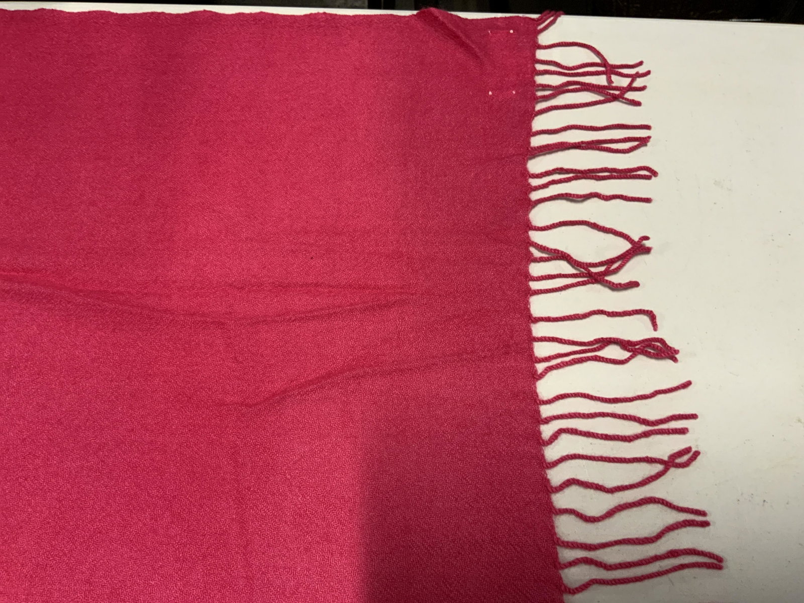 TIBET ARTS & CRAFTS Pashmina Shawl: TIBET ARTS & CRAFTS Pashmina Shawl, label reads ‘Tibet Arts & Crafts 100% pashmina Made in Nepal’, measures 70 1/4 x 33 1/4 inches, holes to fabric, Tibet arts and crafts, pashmina, cashmere, shaw