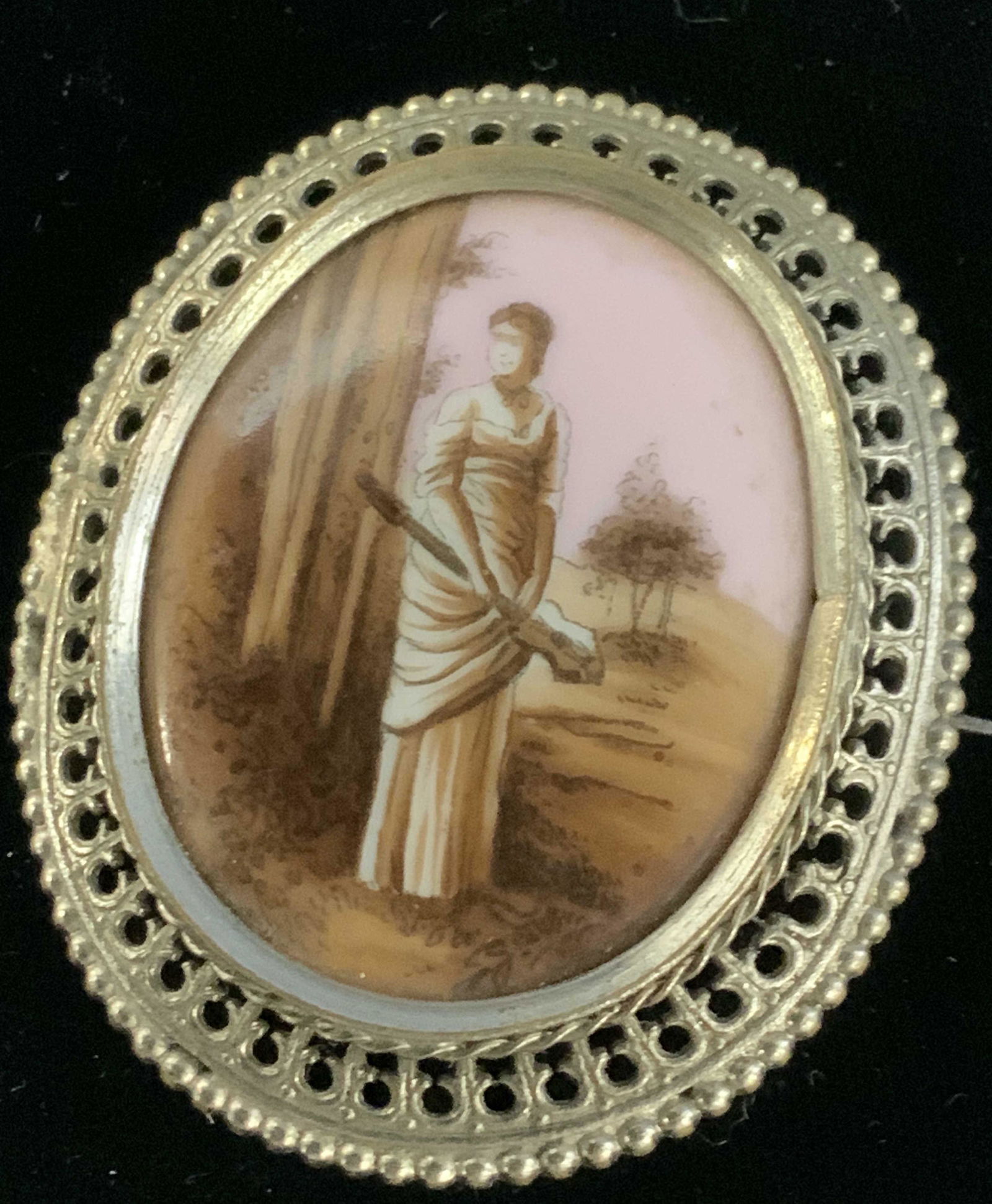 Hand Painted Porcelain Victorian Brooch, Jewelry (1 of 5)