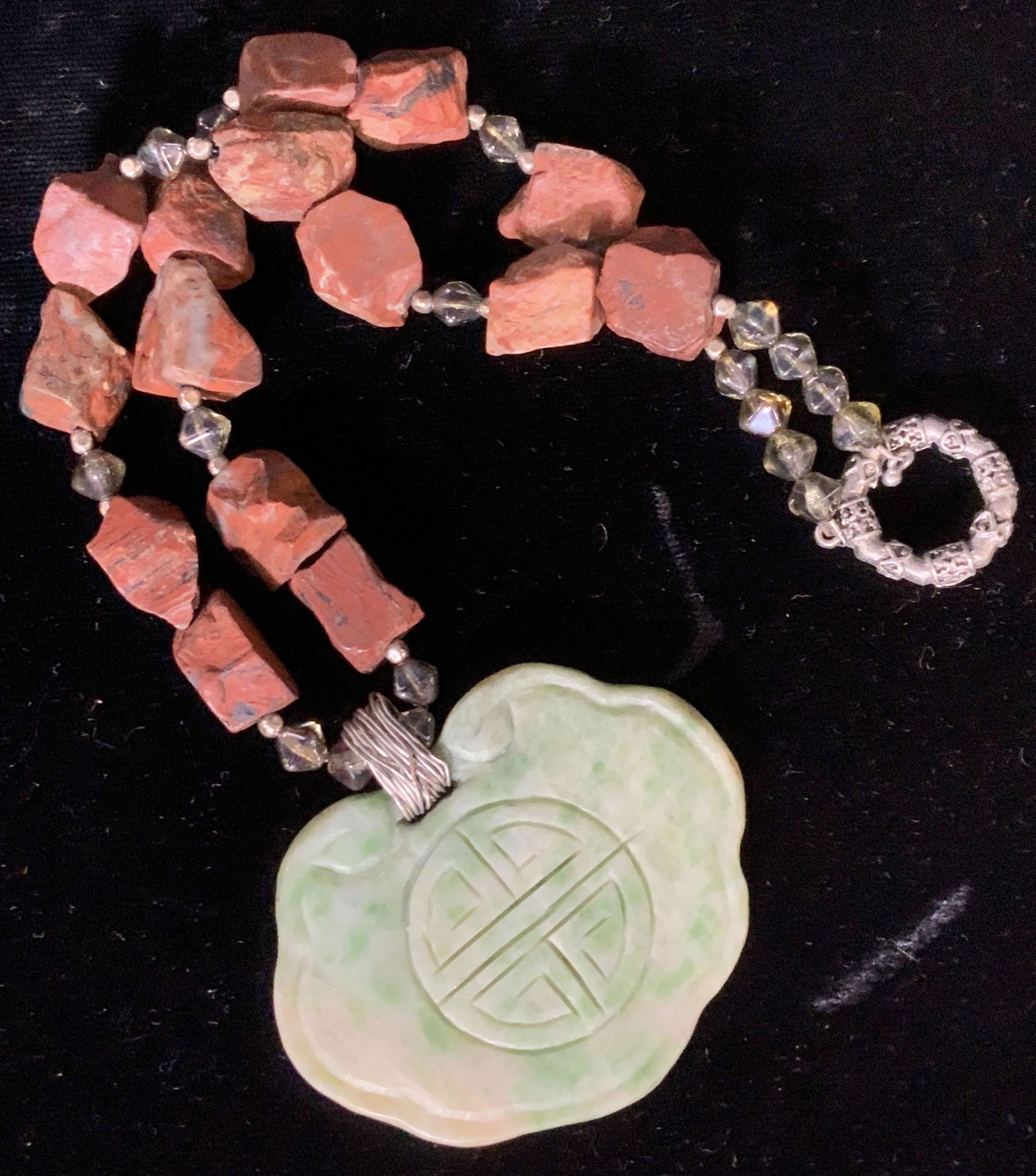 Mottled Green Jade & Nat. Stone Artisanal Necklace (1 of 6)