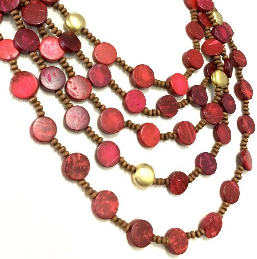 2 -Coral and MOP, Red Wood Bead Necklaces (1 of 7)