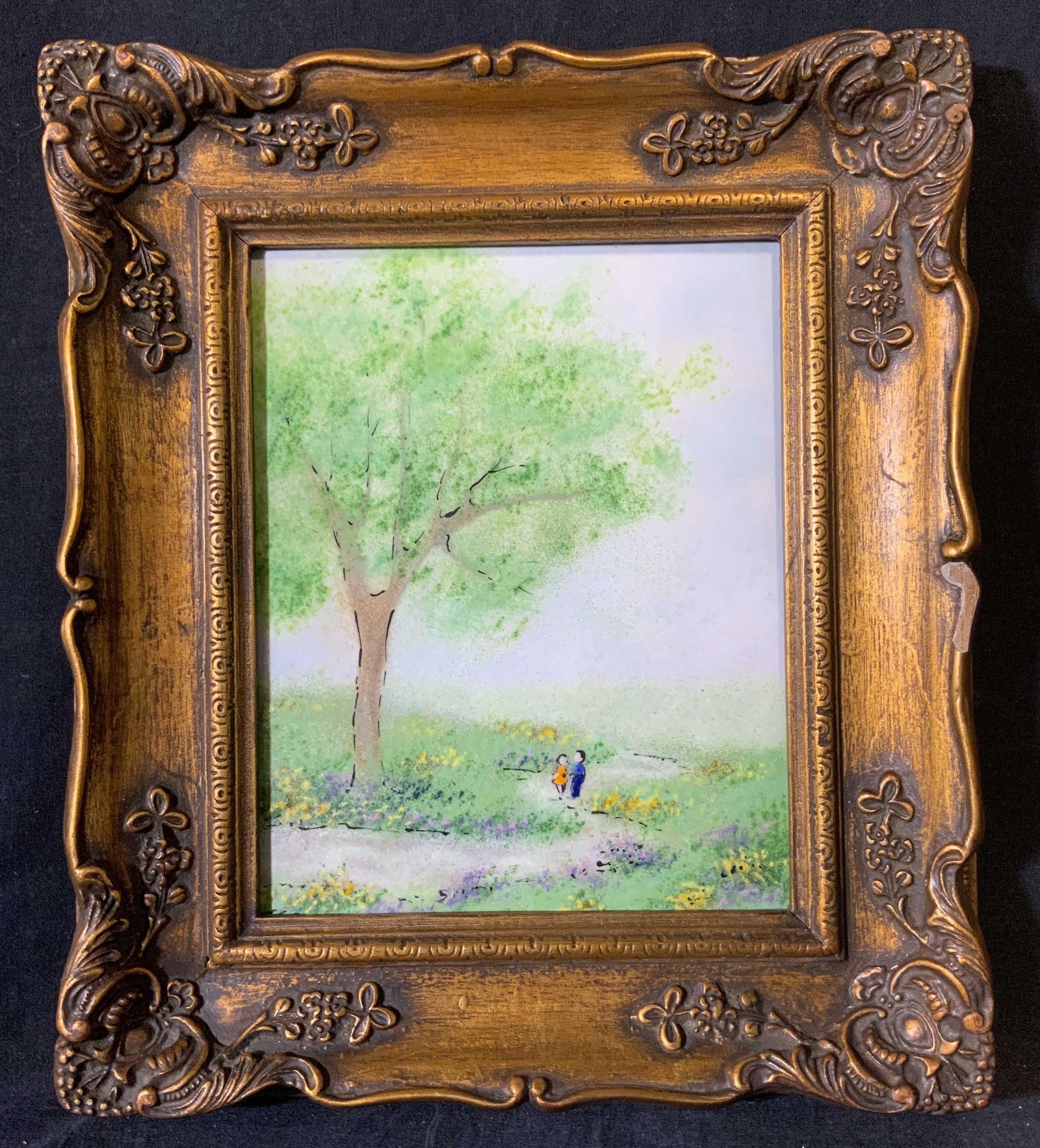 Framed Enamel Painting of Two Children (1 of 5)