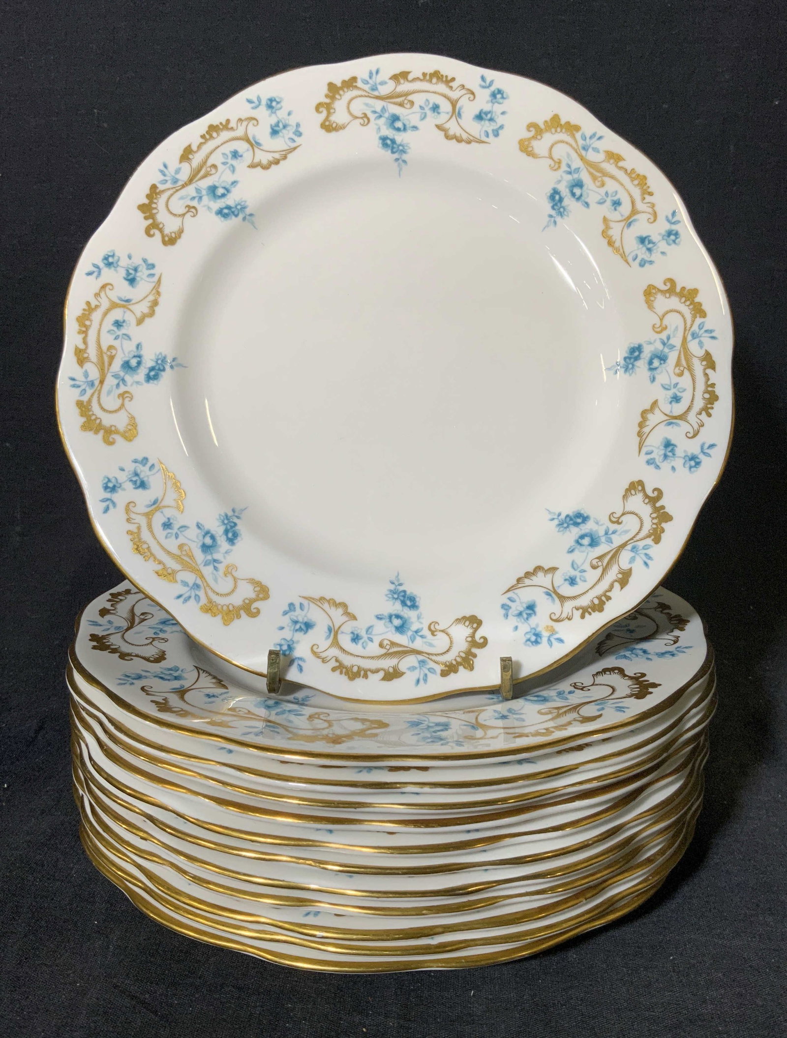 Set 12 ROYAL ALBERT Bone China Plates: WEDGWOOD Black Jasperware Bowl, inscriptions to base read ‘Wedgwood 10 Made in England’, register features a circle of dancing women, measures 4 1/4 inches tall x 9 3/4 inches in diameter, surface