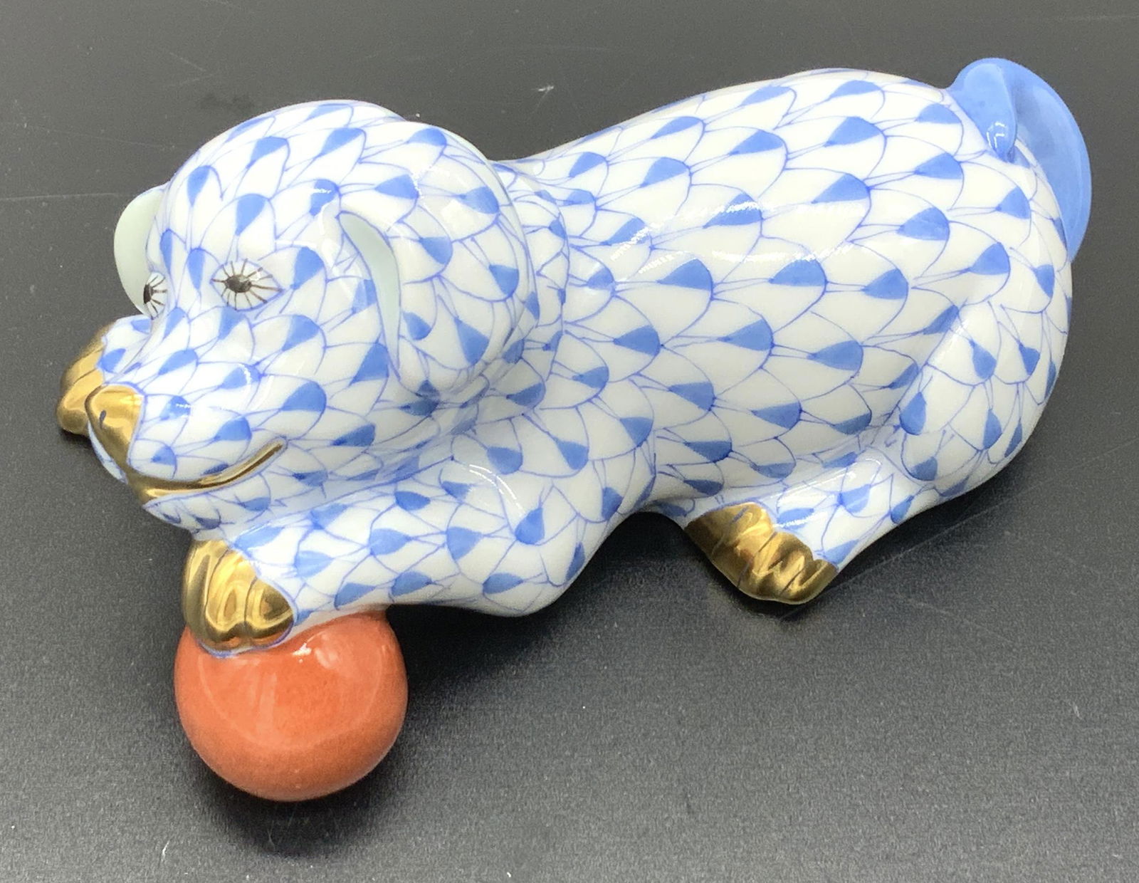 HEREND Hungary Blue Fishnet Dog Porcelain Figural (1 of 7)