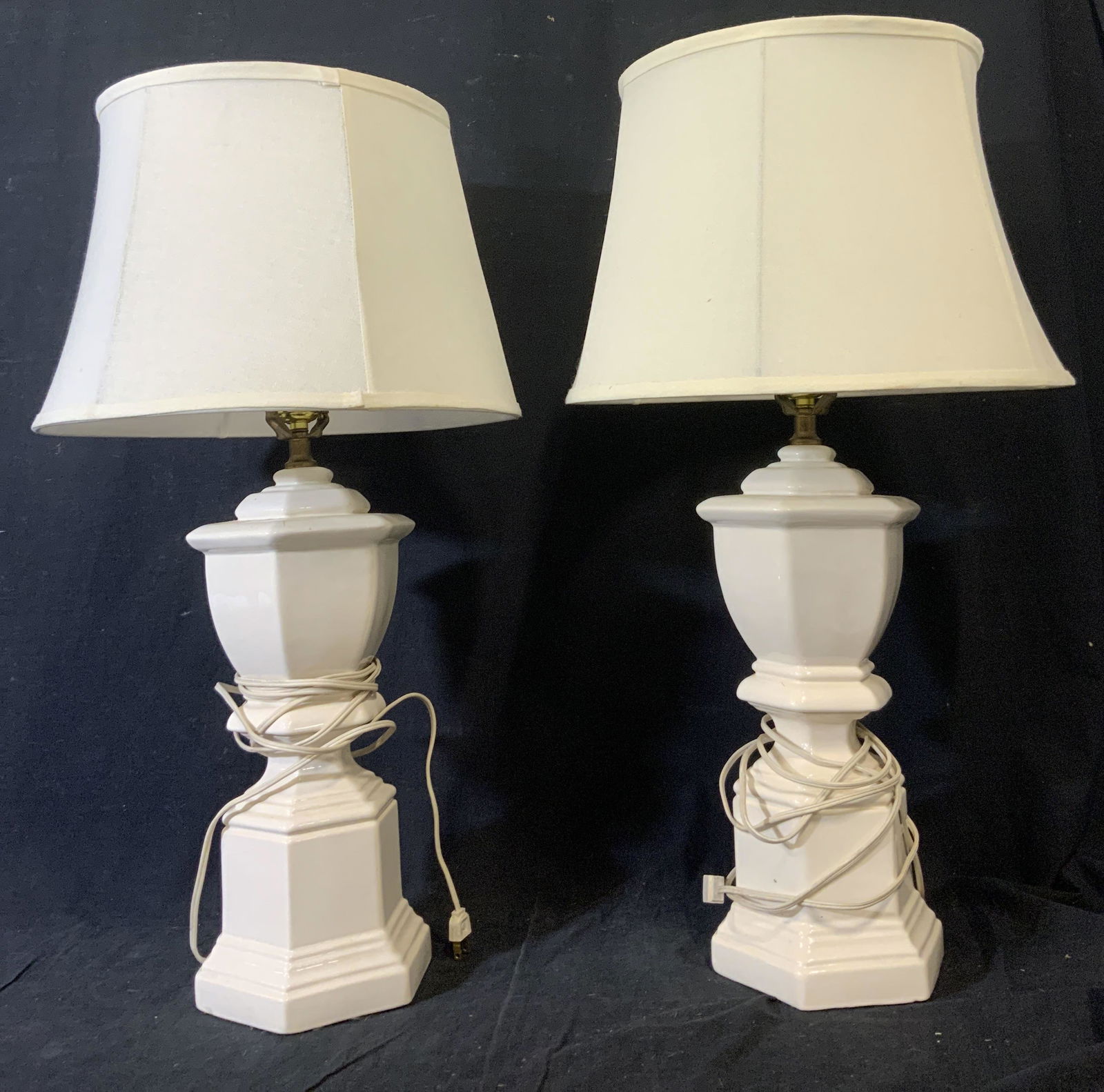 Pair Ceramic White Table Lamps (1 of 5)