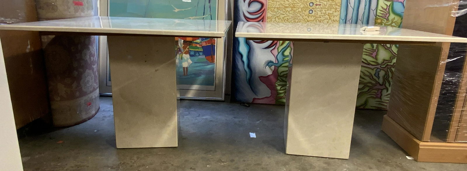 Pair Marble Top Tables W Wheels (1 of 10)