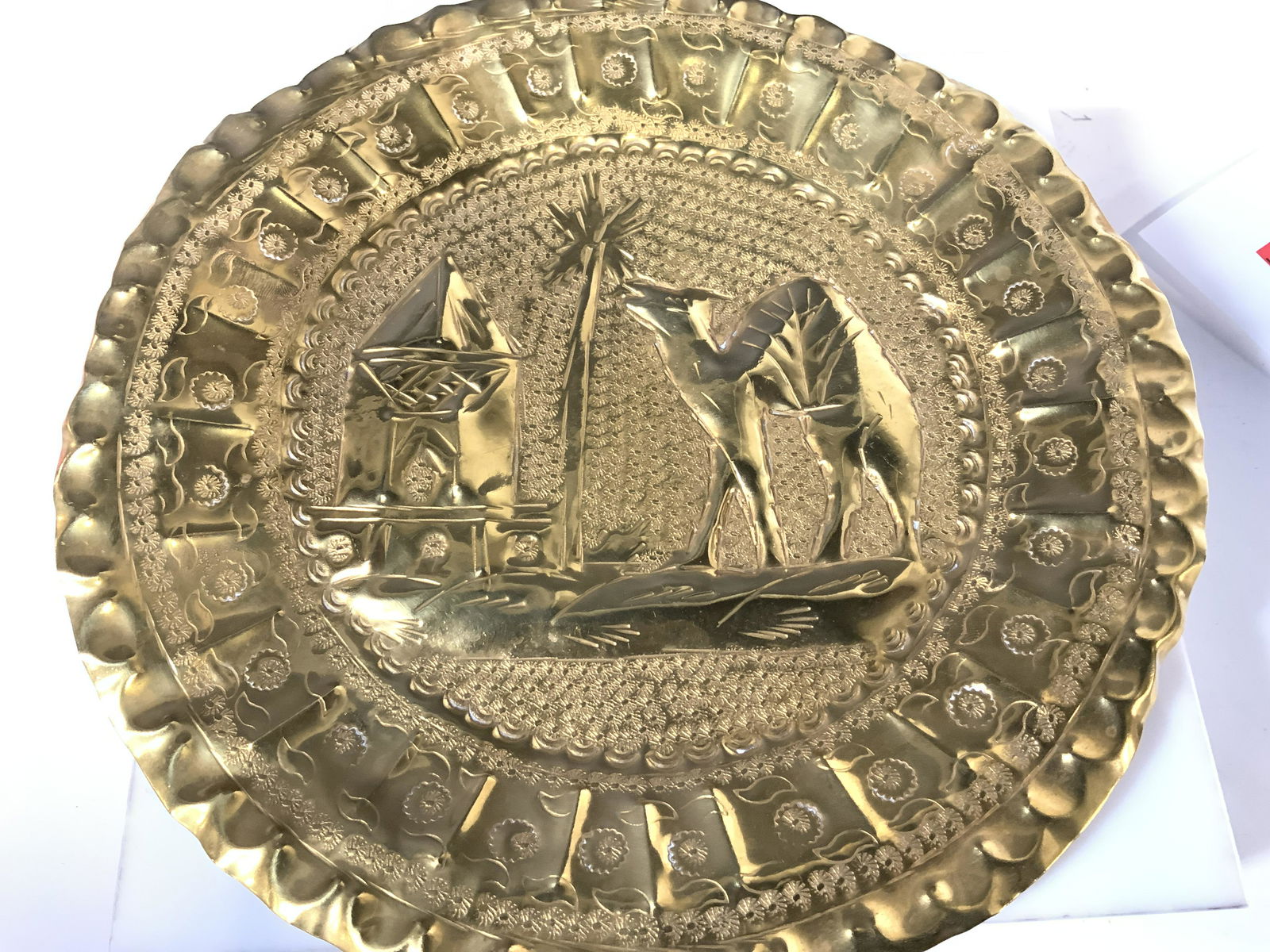 Brass Repousse Plate w Camel & Palm Tree (1 of 5)