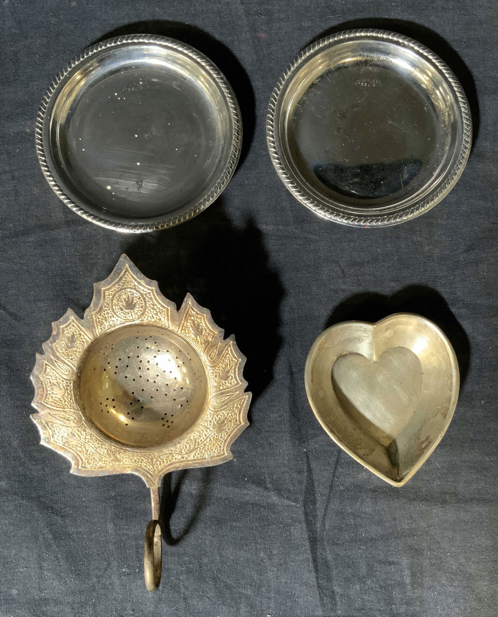 Lot 4 Sterling & Metal Coasters,Tea Strainer,Dish (1 of 6)