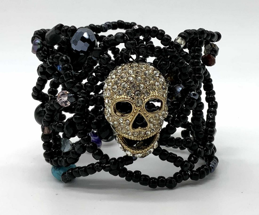 Beaded Cuff Bracelet with Pave Skull (1 of 6)