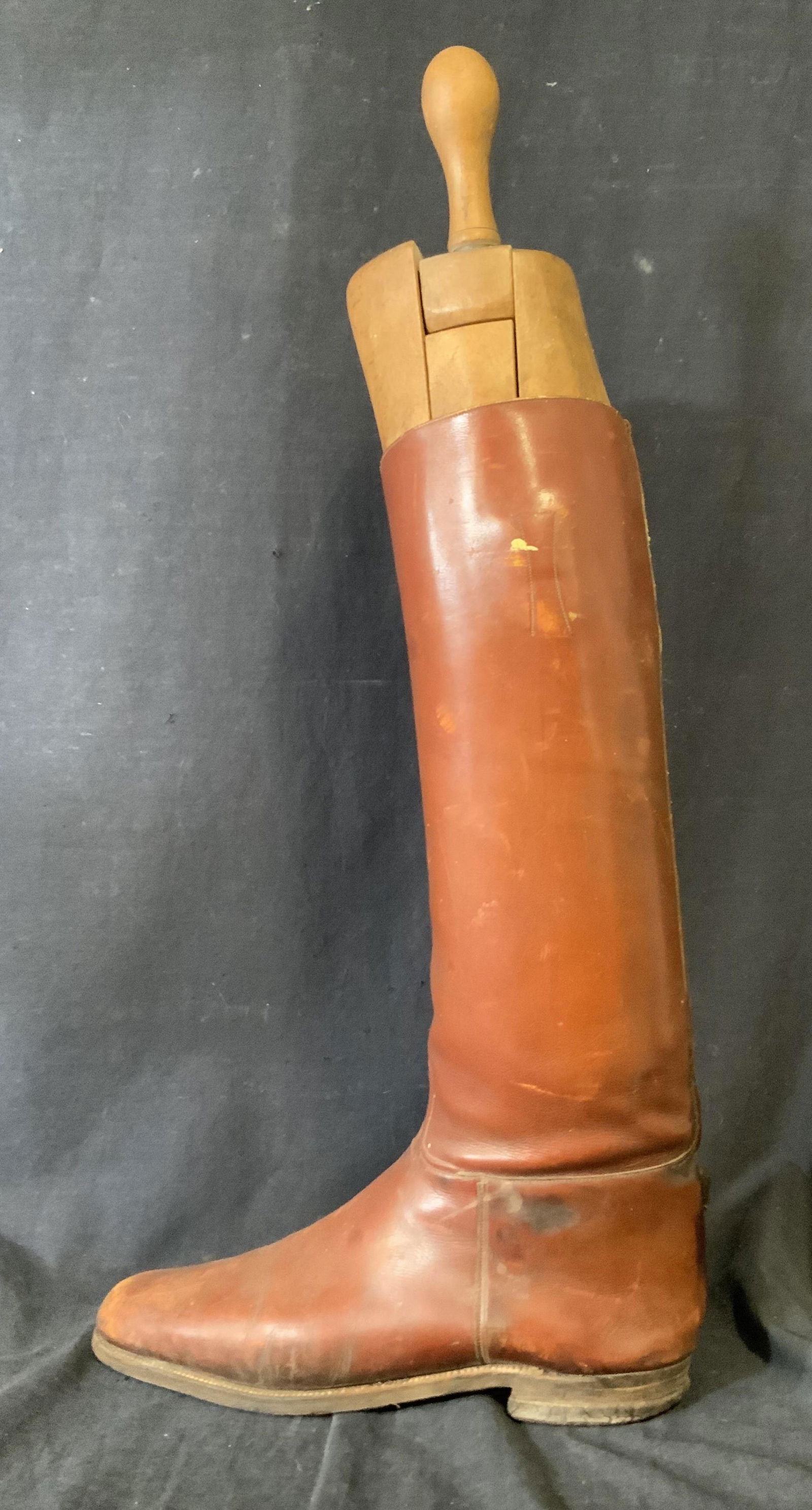 Vintage Decorative Cowboy Boot with Boot Tree: Vintage Decorative Cowboy Boot with Boot Tree, no apparent inscriptions or markings, measures 25 5/8 inches at tallest point x 12 1/8 inches at widest point, surface wear to piece, heavy weight, Vinta
