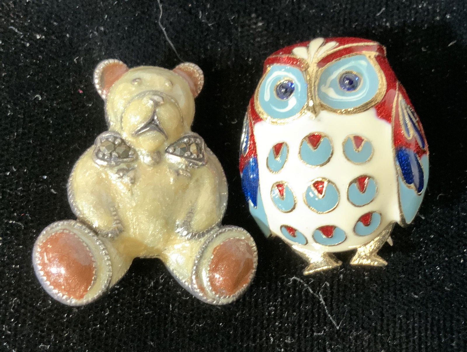 Lot 2 Enamel Pins, Owl & Sterling Bear, Jewelry (1 of 5)