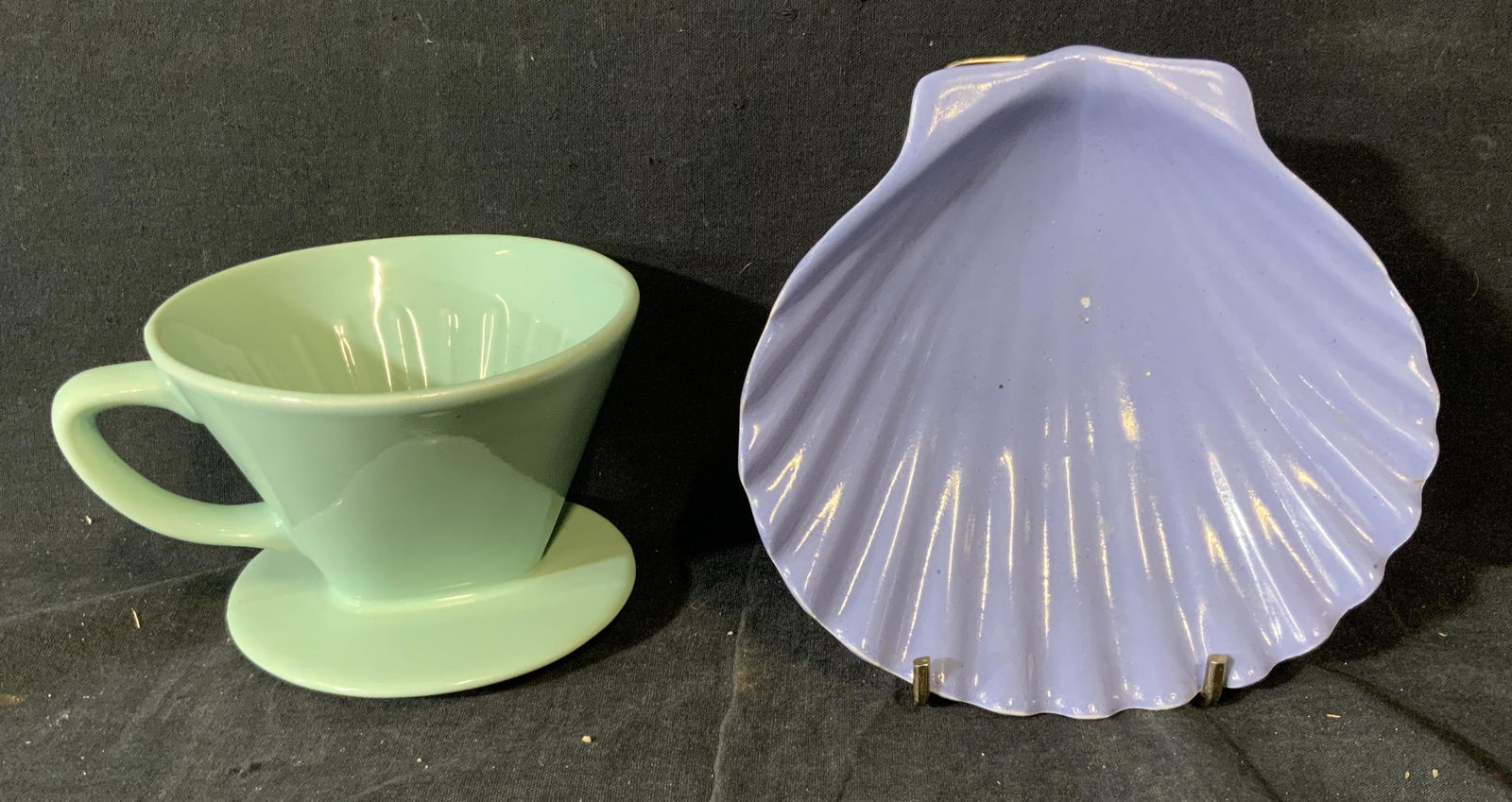 Lot of 2 Seashell Ceramic Dish & Coffee Cone (1 of 5)