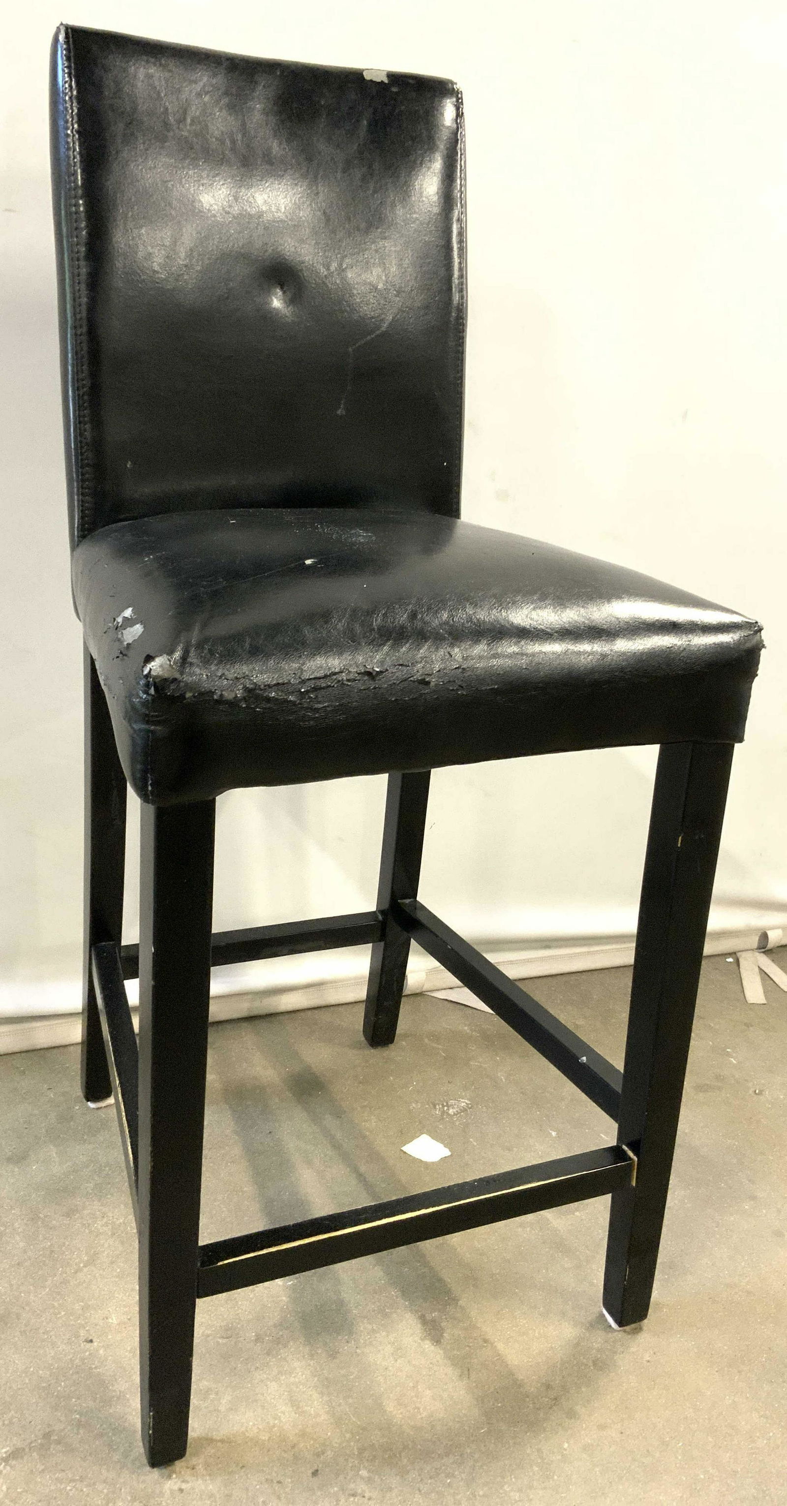 Pier 1 Black Leather Stool W Button Backrest (1 of 8)