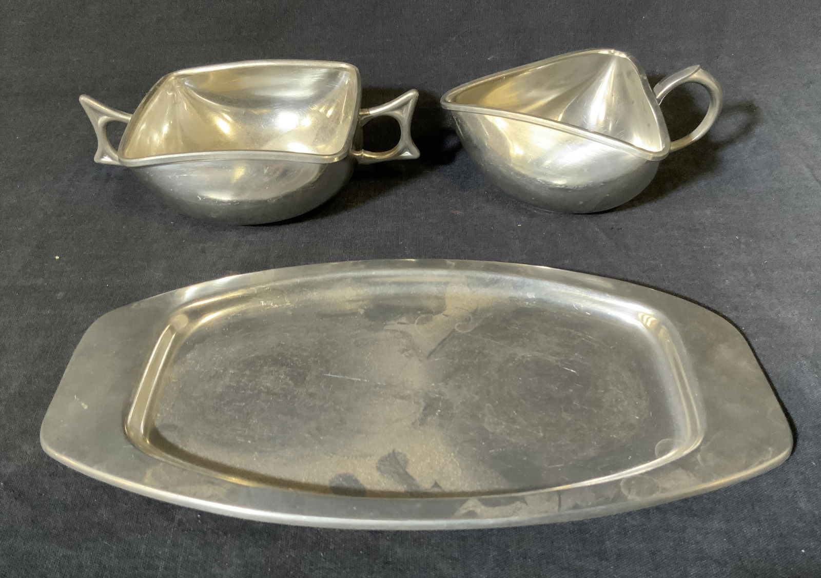 Lot 3 BM NORWAY Pewter Dish, Creamer, Sugar Bowl (1 of 5)