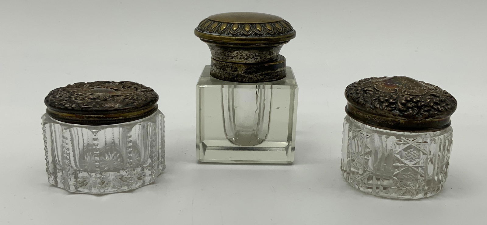 Lot 3 Vintage Sterling & Metal Lidded Inkwells (1 of 8)