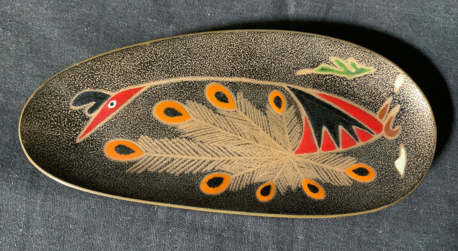 MIGUEL PINEDA Enamel Trinket Dish: MIGUEL PINEDA Enamel Trinket Dish, inscriptions read ‘Miguel Pineda Mexico’, measures 7/8 inches tall x 6 inches wide, surface wear to piece, Miguel Pineda, trinket dish, tabletop accessory, decor