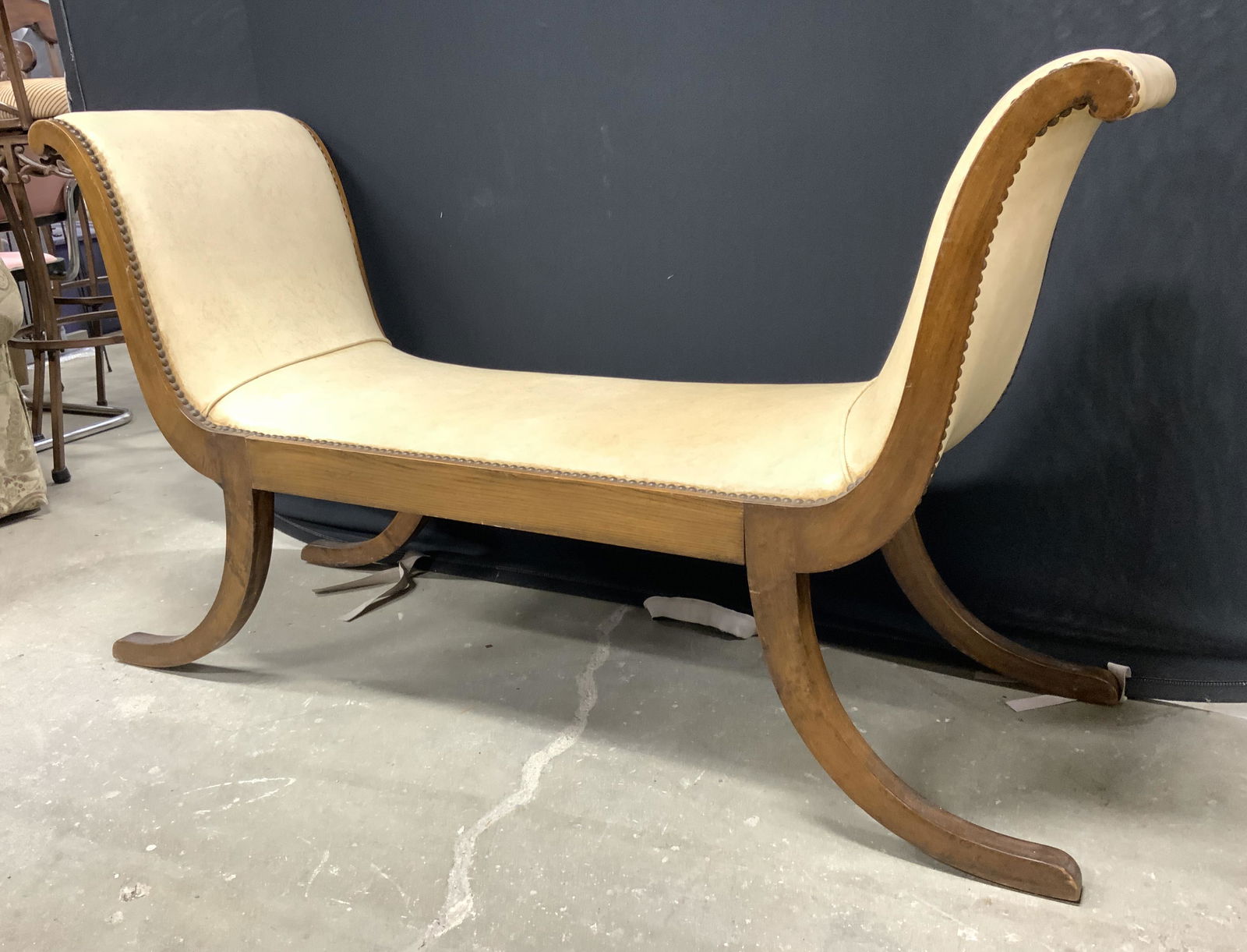 Vintage Wood Frame Upholstered Bench (1 of 8)