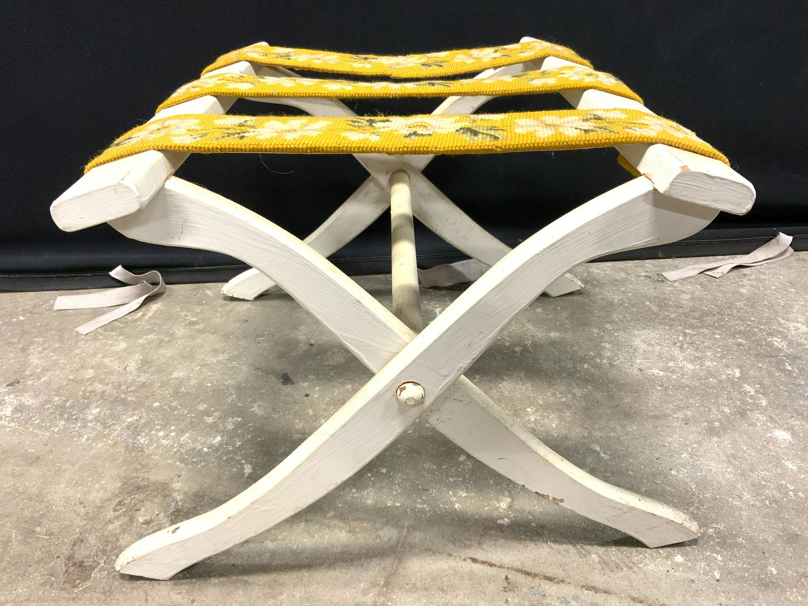 Vintage Luggage Rack W Needlepoint Straps (1 of 7)