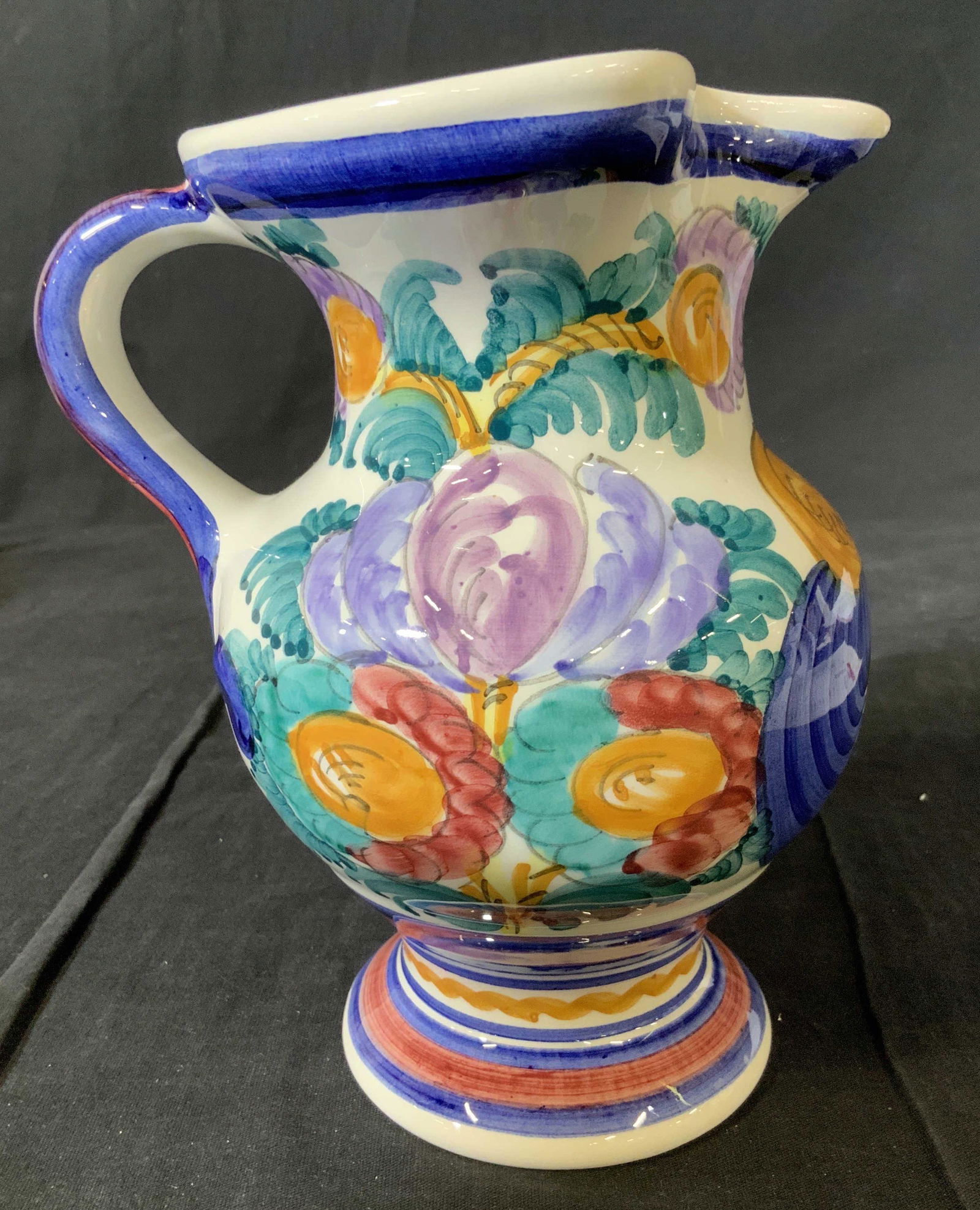 Hand Painted Ceramic Floral Pitcher, Greece (1 of 7)