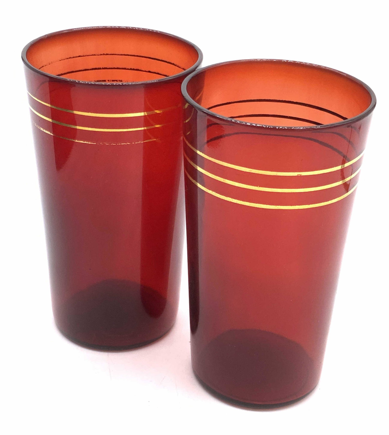 Pair Vintage Ruby Red Gilt Accented Glasses (1 of 6)