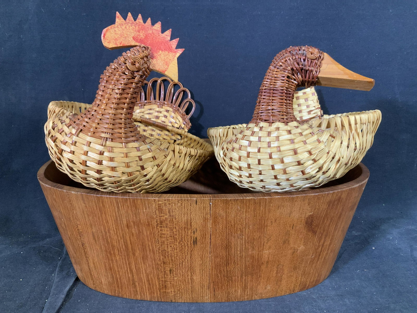 Teakwood Bowl, Rooster & Duck Woven Baskets, 3 (1 of 7)