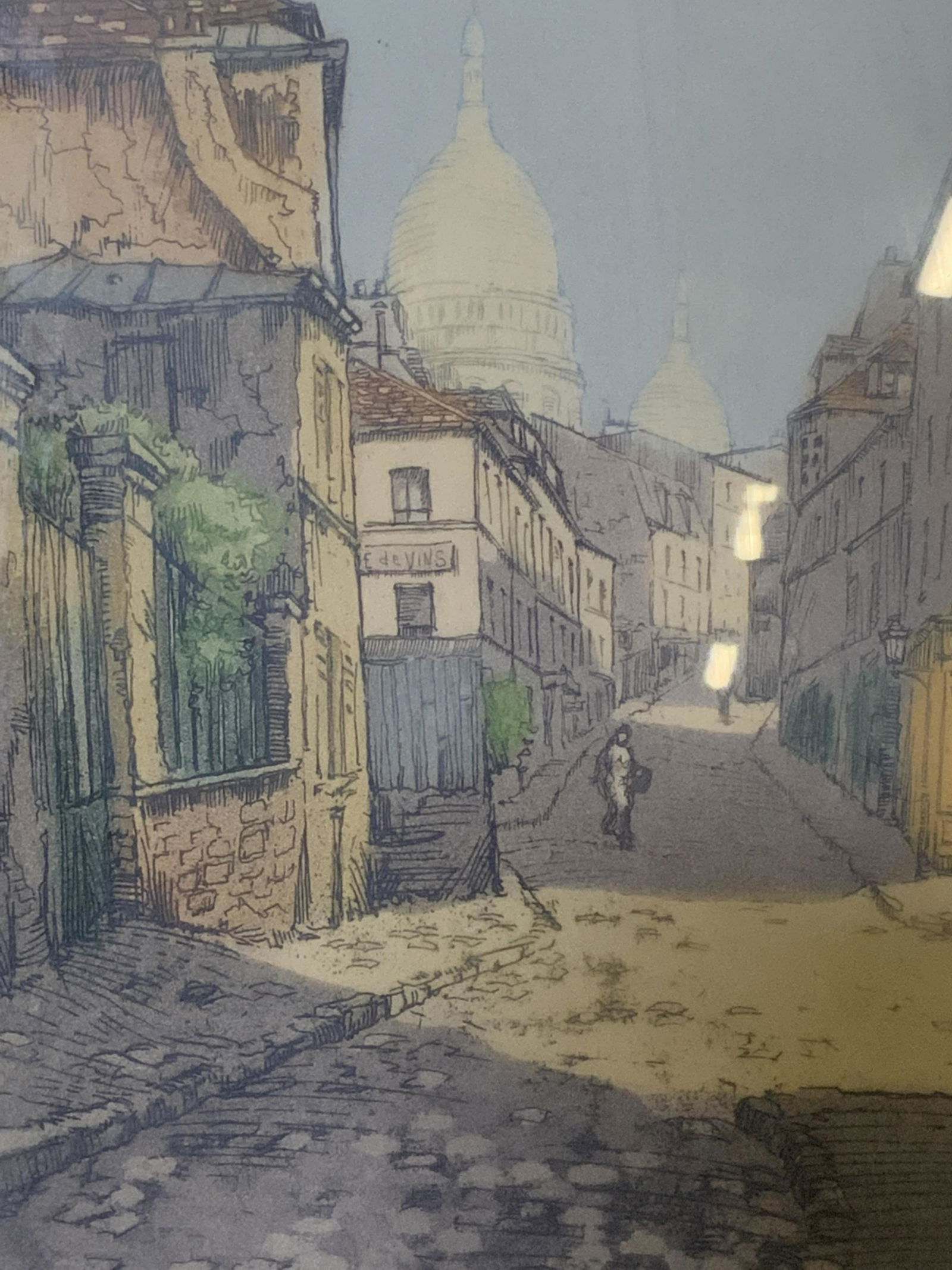 Signed Hand Colored Townscape Etching (1 of 9)
