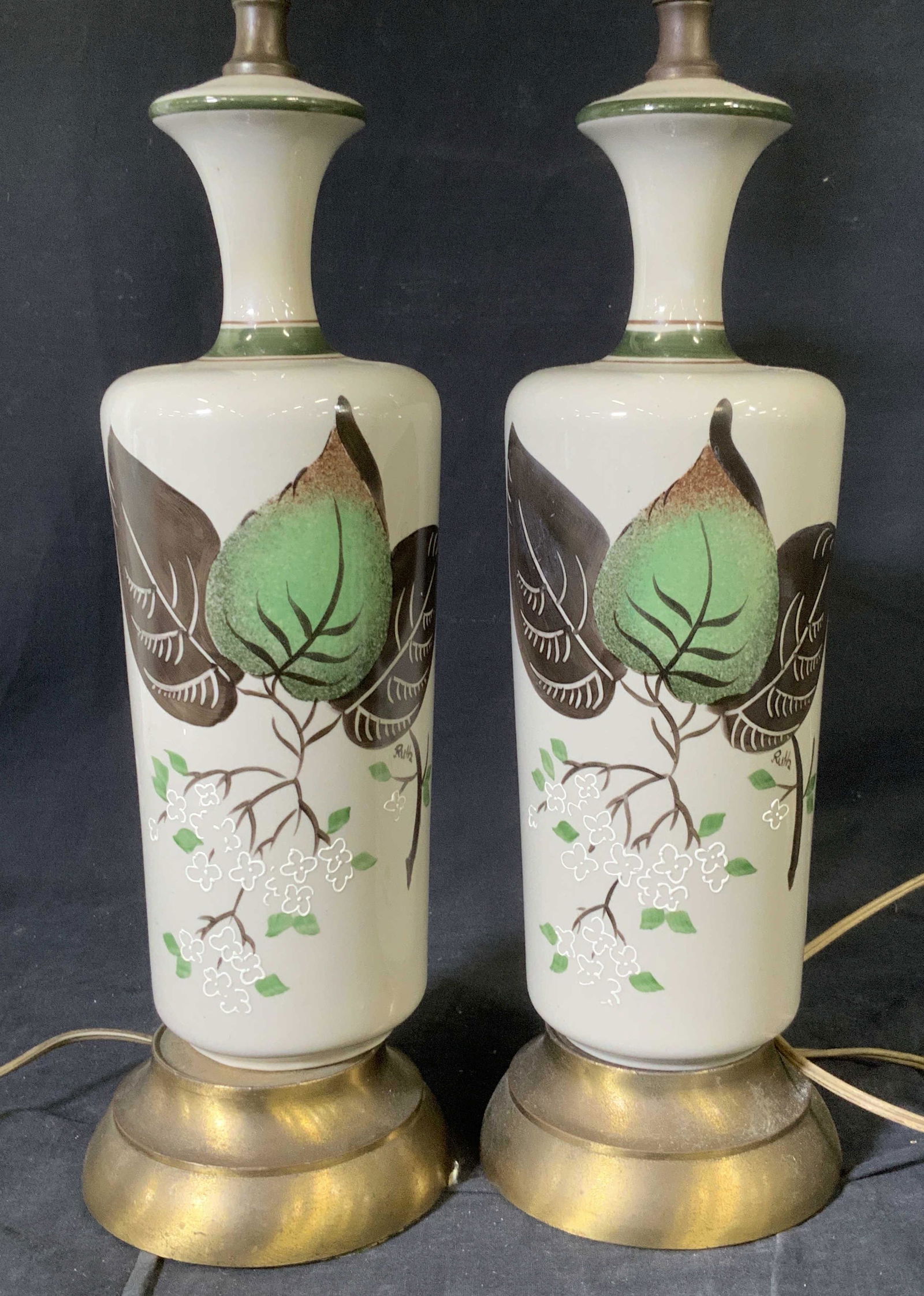 Pair Mid Century Ceramic Lamps Signed Ruth (1 of 6)
