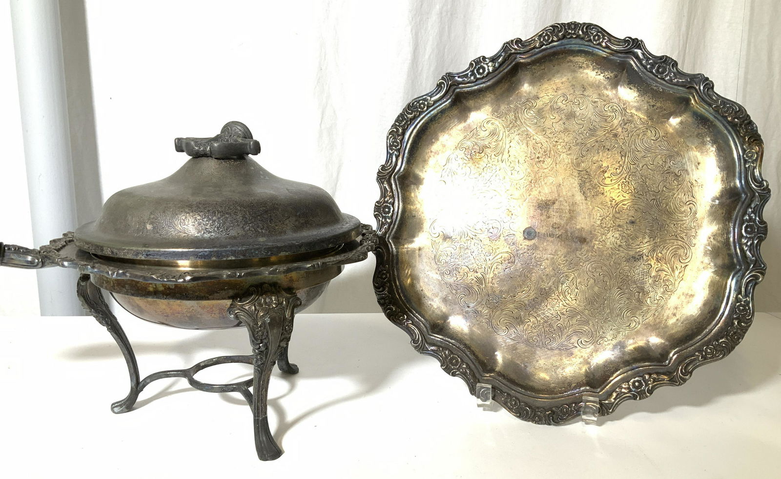 Victorian Chafing Dish Buffet Set, Stand & Platter (1 of 12)