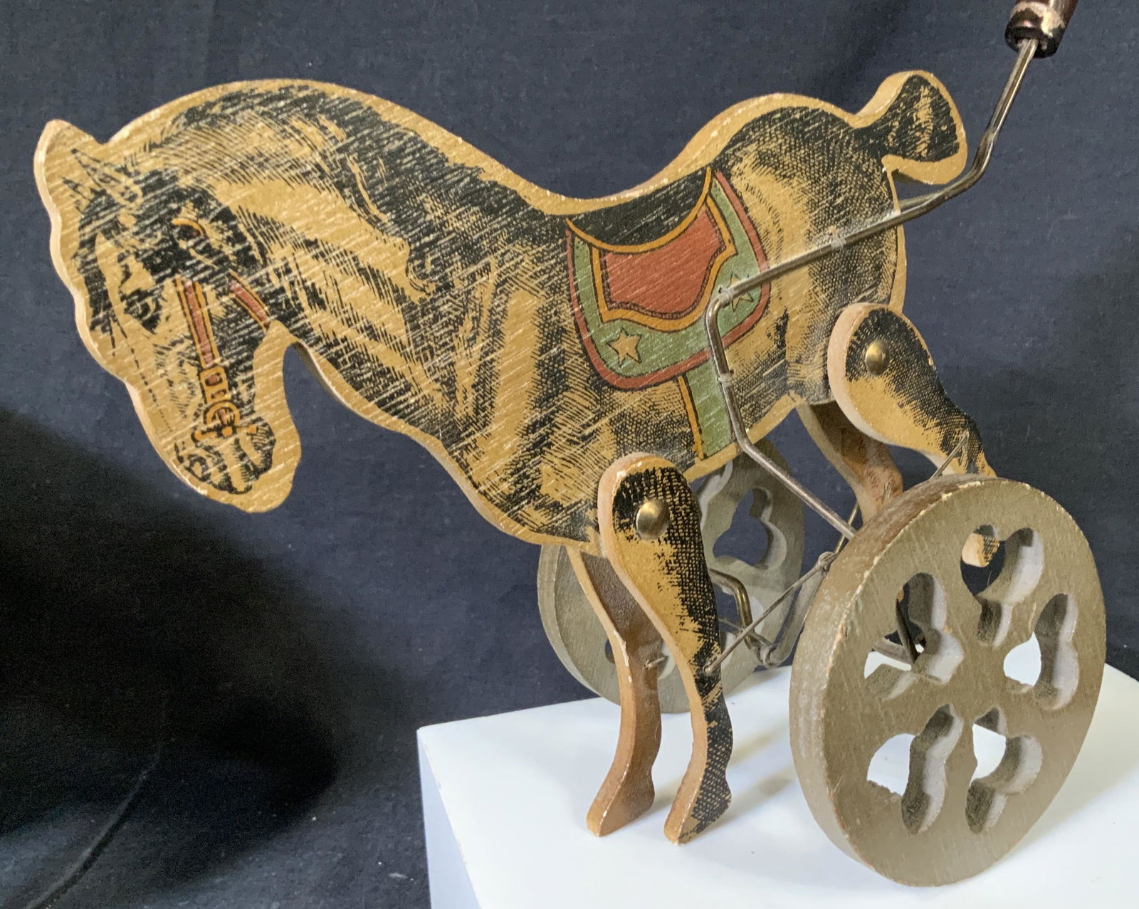 Vntg Folk Art Collectible Push Horse Toy, sgn (1 of 6)