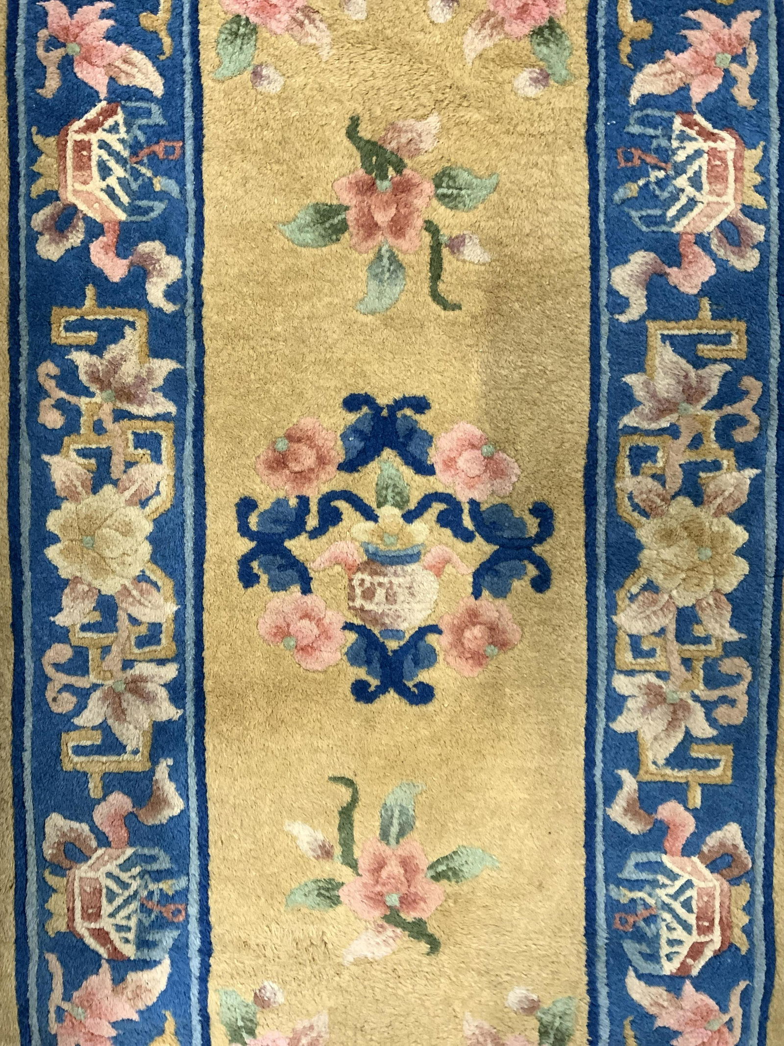 Vntg Handmade Chinese Art Deco Fringed Wool Rug (1 of 8)