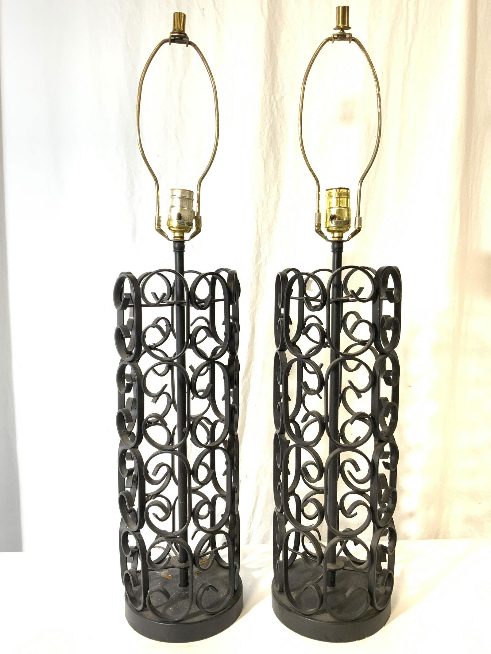 Pair Metal Table Lamps W C Curve Detail (1 of 8)