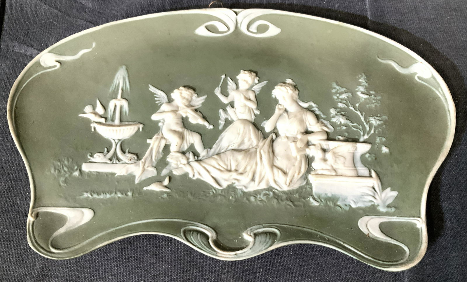 Green Jasperware Wall Relief Plate, Bavaria (1 of 5)