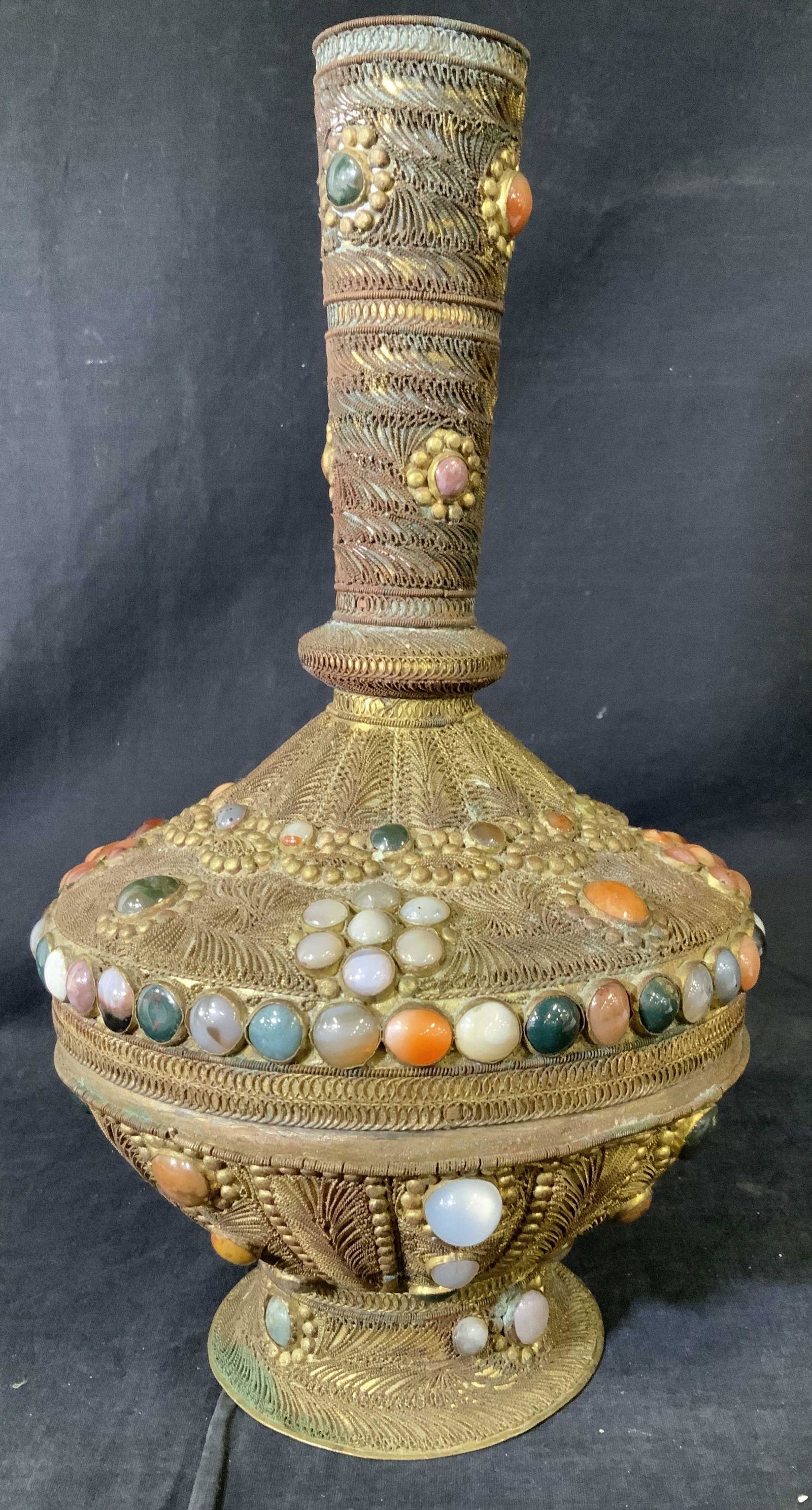 Multi Cabochon Gem Filigree Metal Vase (1 of 8)