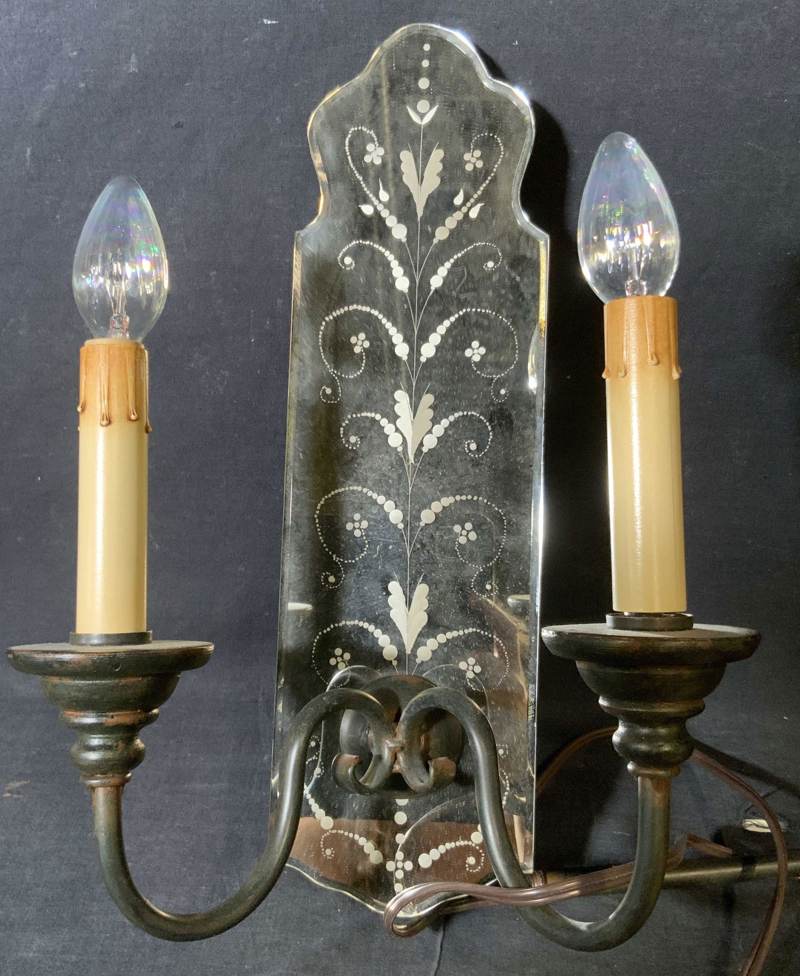 Mirrored Glass Two Arm Wall Sconce (1 of 10)